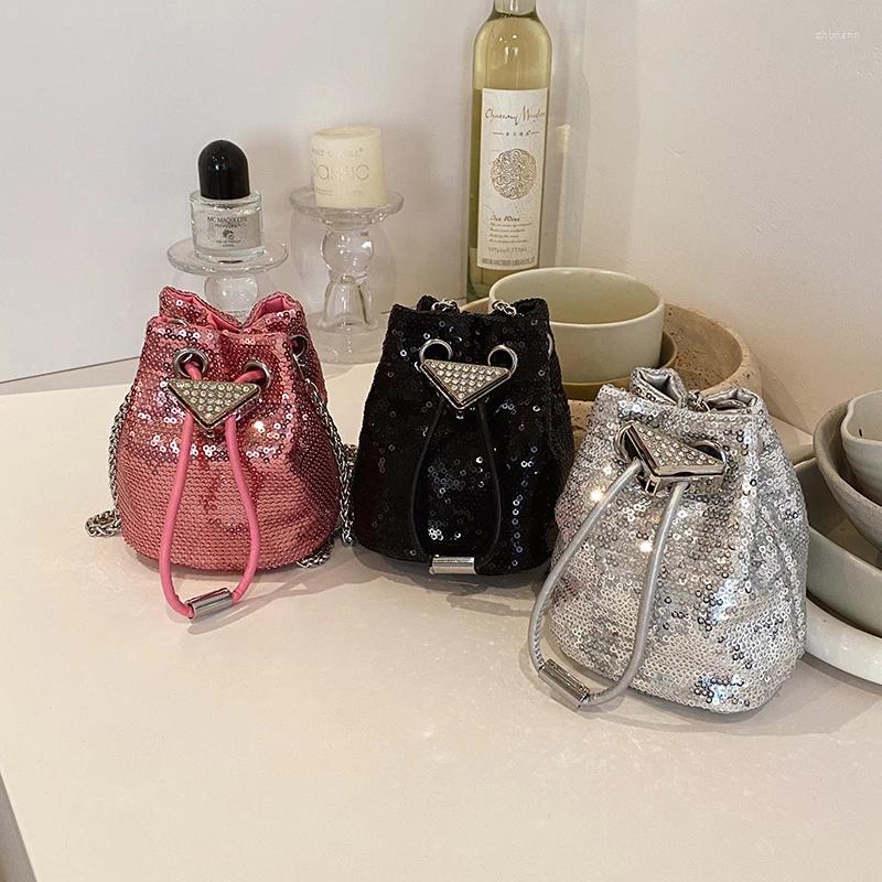 3 Shoulder Bags Party Mini Lipstick Bag Women2024 Fashion Sequin Chain Crossbody Summer Temperament Versatile Bucket Handbags 4