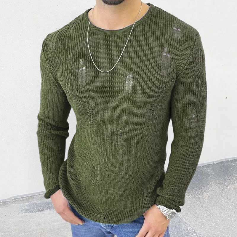 Fashionable cardigan design knitted jump top mens slim fit long sleeved casual sweater T-shirt mens autumn casual O-neck knitted pull-out CL240923
