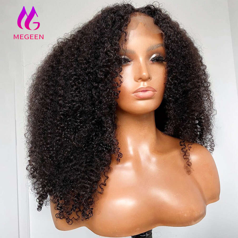 Megeen 12A Afro Kinky Curly Human Hair Wigs 13X4 Front Wig 18 20 Inches Natural Mongolian Lace Frontal Pre Plucked Virgin