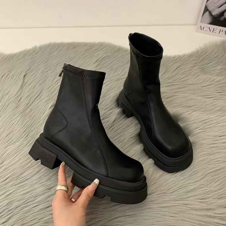 Women Boots Thick Sole High Heel Simple Design Increase Height Winter Fashion Wear Triple Black Khaki Free shipping