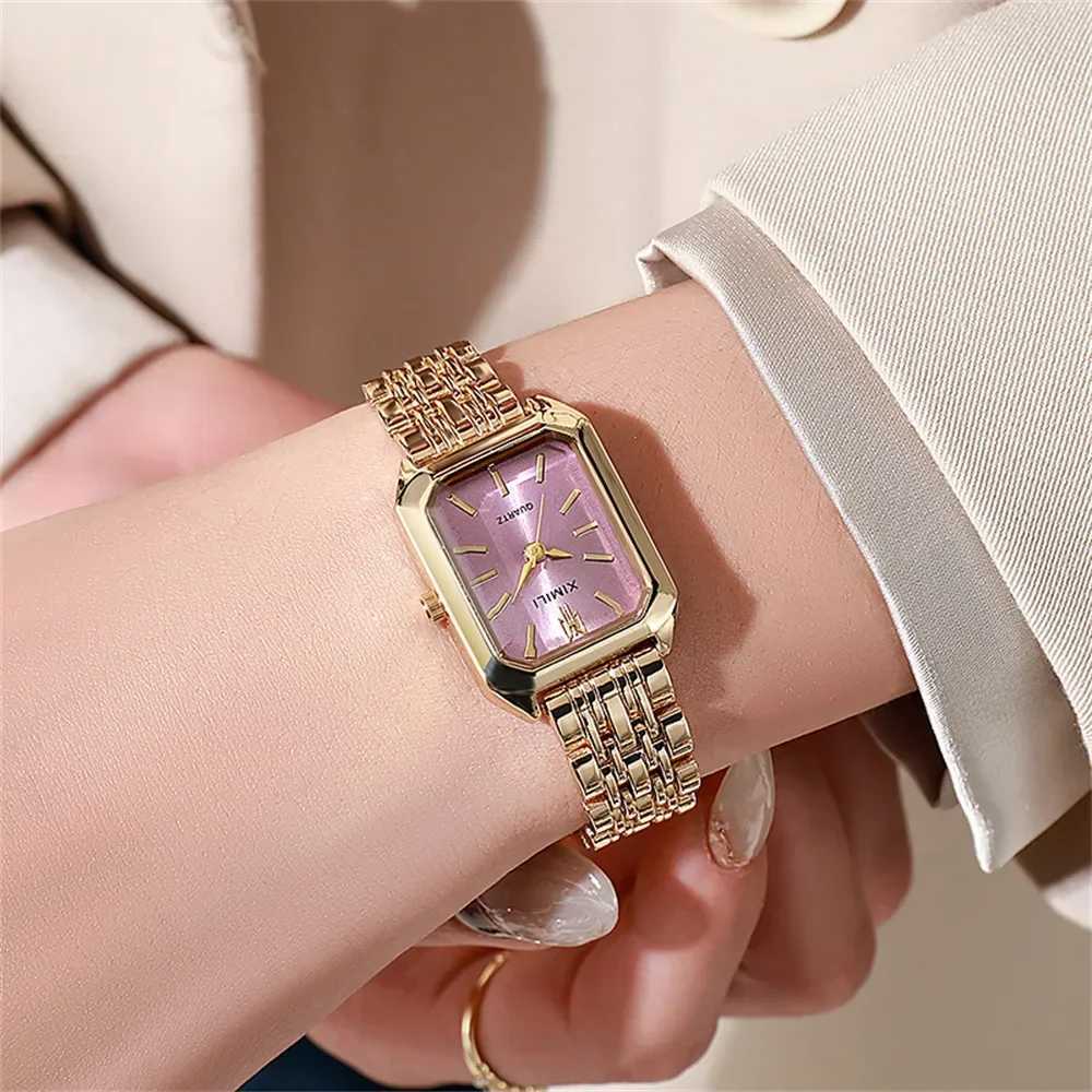 Luxury Ladies Bracelet Quartz Wristwatch Simple Scale Square Quality Gold Plated Women Watches Business Alloy Folding ClockXJ241109