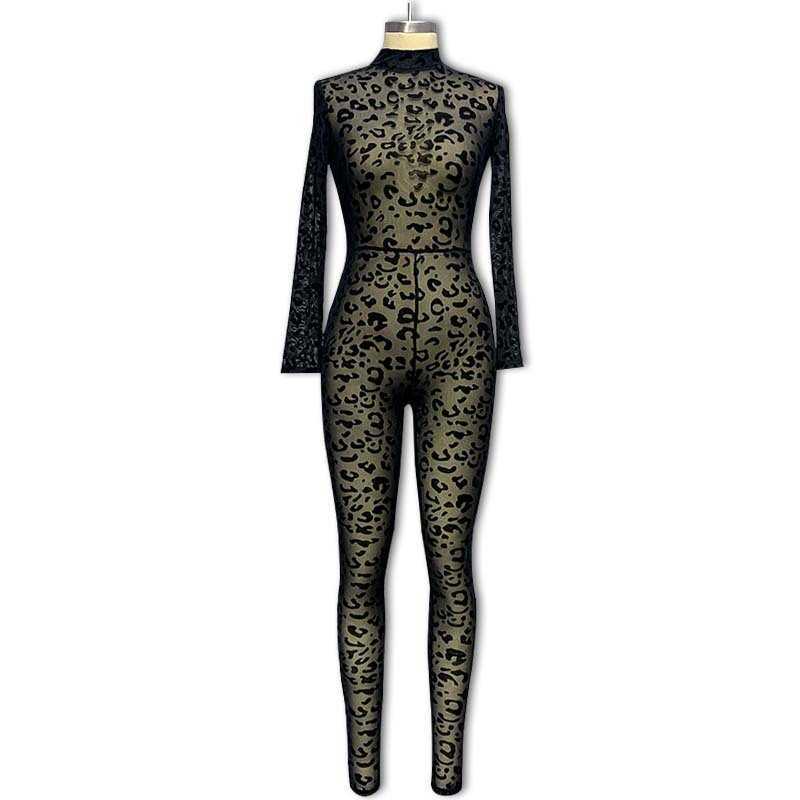 Women's Jumpsuits New Women's Western Style Jumpsuit Slim Long Sleeve Sexy Flocking Perspective Slimming Jumpsuit Y240923