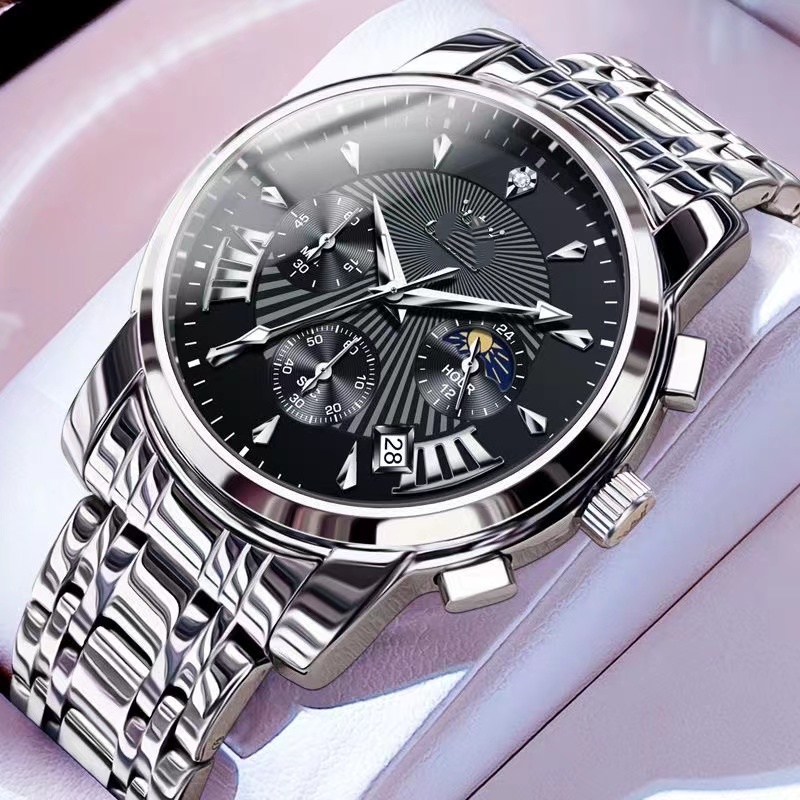 Modern Men's Fashionable Timepiece - Sleek Steel Belt, Waterproof & Light-Up Features free shipping