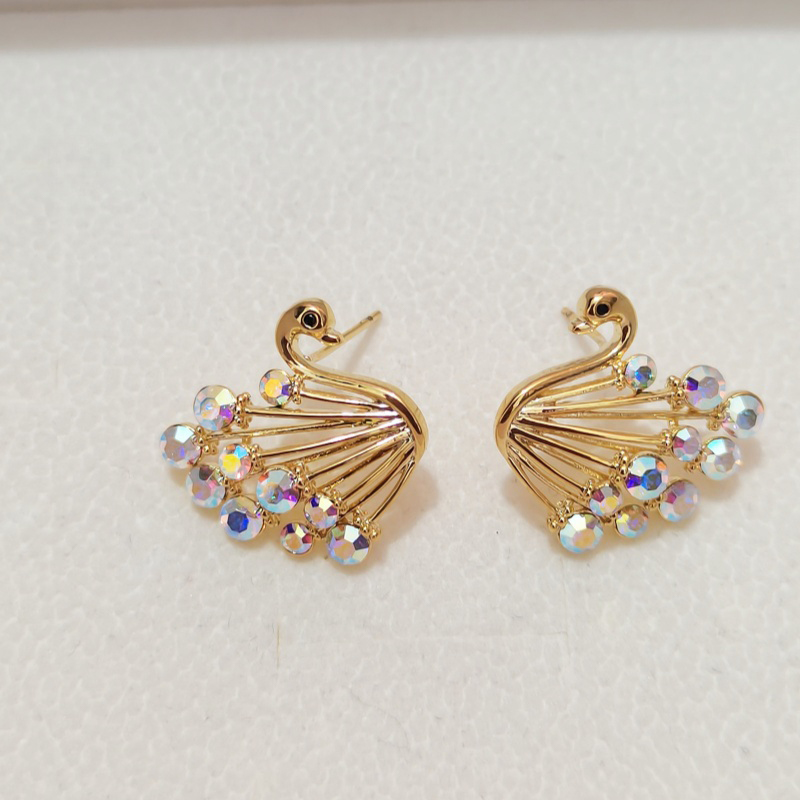 Designer earring swan shaped zirconium stud earrings with gold-plated copper body design for a premium look and feel