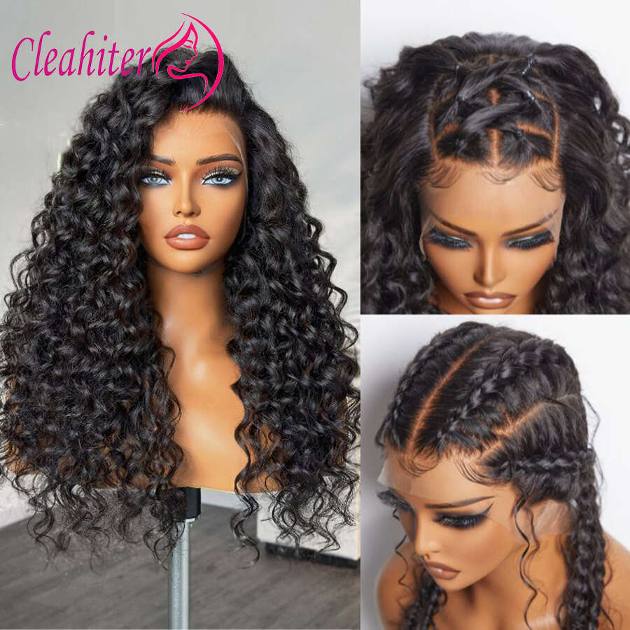 28Inch Frontal Wig Transparent Lace Water Wave Human Wigs 180% Density Full End Natural Color Raw Indian Hair