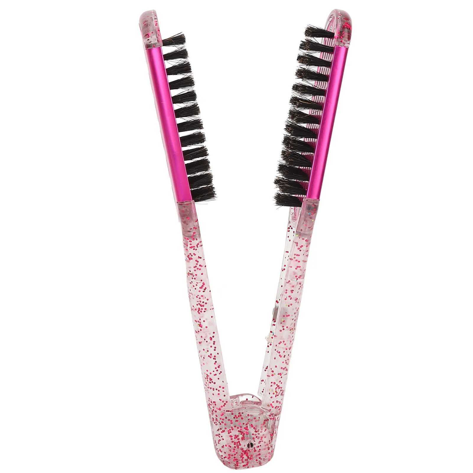 Hair straightening and splicing comb soft hair double-sided hair straightener clip brush styling tool rose red hair straightener comb CL240923
