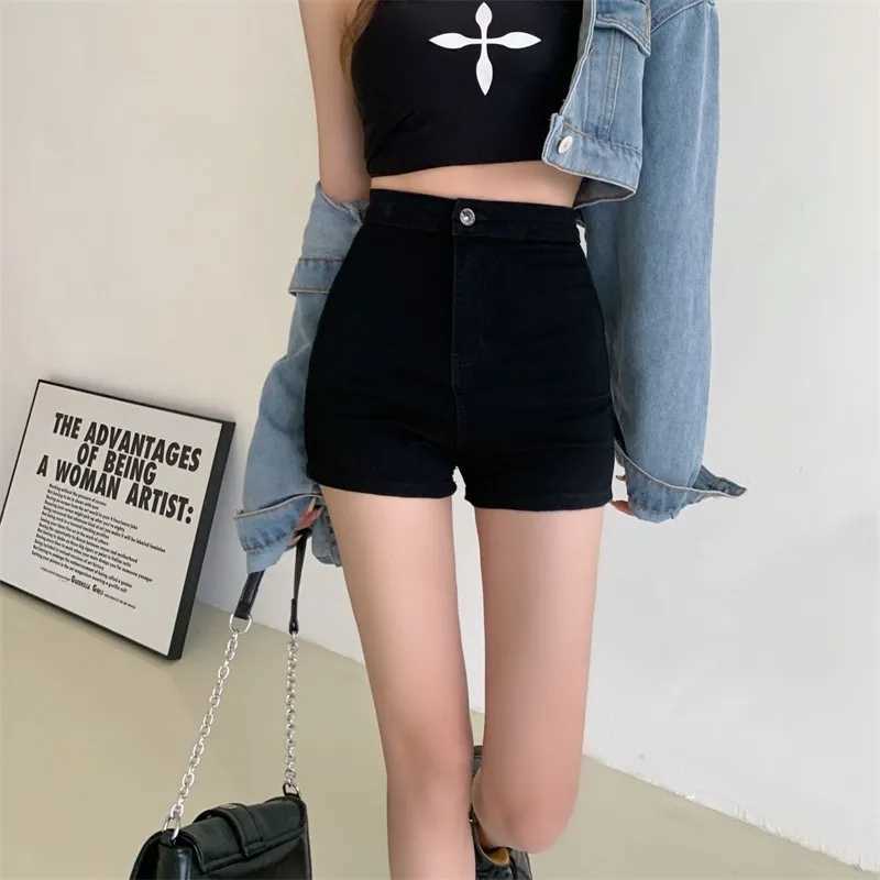 New Summer Women High Waist Button Wigh Leg Jeans Shorts Casual Female Loose Blue Denim Shorts Black WhiteX2409