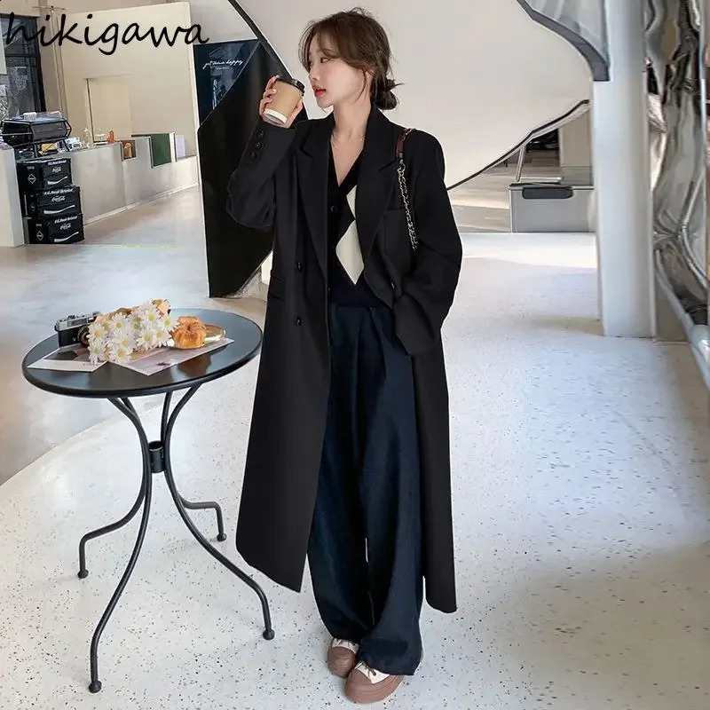 Chic Blazers for Women 2024 Ropa Mujer Temperament Solid Color Jackets Y2k Tops Streetwear Vintage Fashion Casual Long Coats 240918