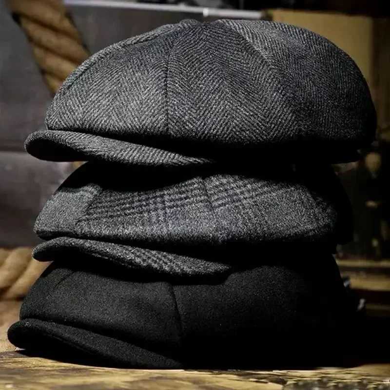 Mens Newsboy Hat Peaky Autumn Retro Bone Octagonal Hat Womens Casual Striped Beret Gatsby Flat Hat Y240923