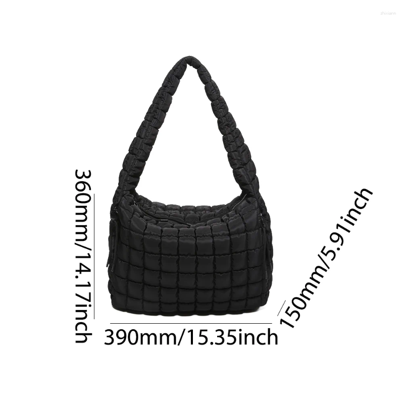 Free Shipping Drawstring Women Puffer Shoulder Bag Padding Hobo Large Capacity Lightweight Crossbody Solid Color Zip Closure For Party Vacation