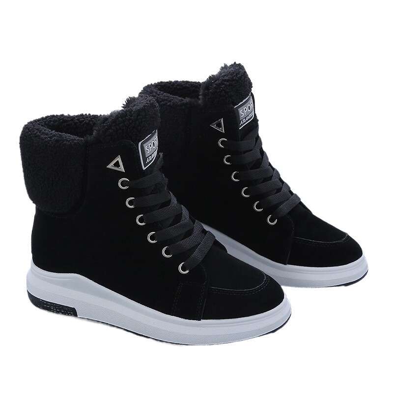 Ankle Warm PU Plush Winter Woman Sneakers Flats Lace Up Ladies Shoes Women Short Snow Boots