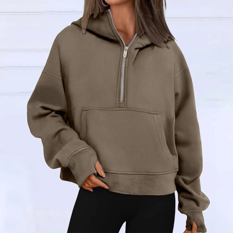 Women's Hoodies Women Hoodie Harajuku Half Zip Sweatshirts Autumn Winter Casual Oversize Streetwear Hooded Sweatshirt Tops Sudaderas