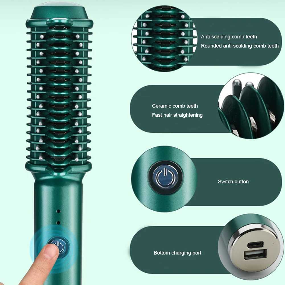 Cordless straight hair brush fast heating dual salon hair styling tool anti slip design mens hair comb CL240923