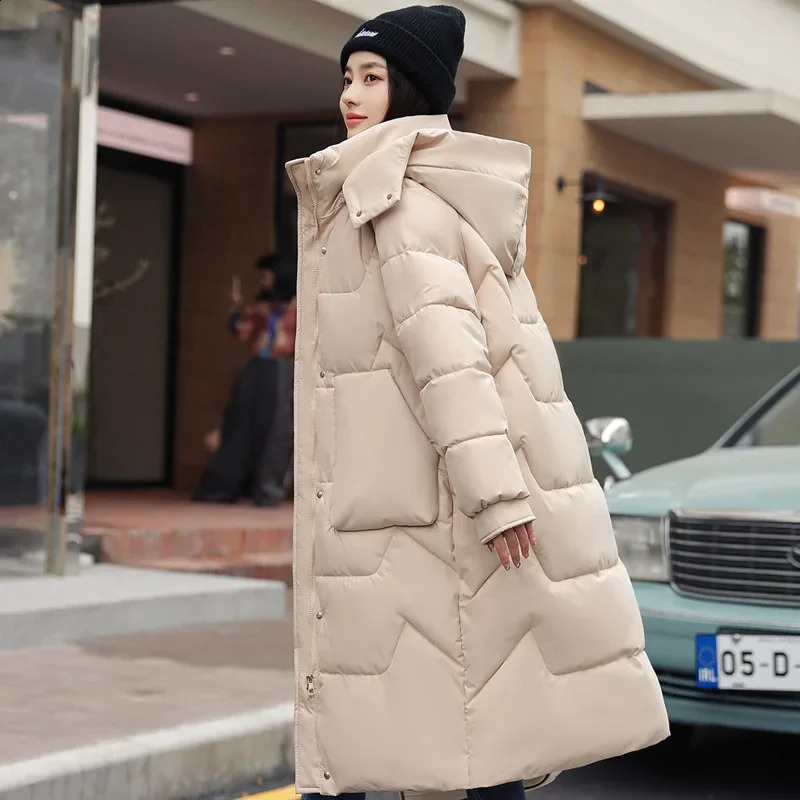Winter Womens Jacket Long Parkas Down Cotton Hooded Coat Thick Warm Windproof Casual Loose 240921