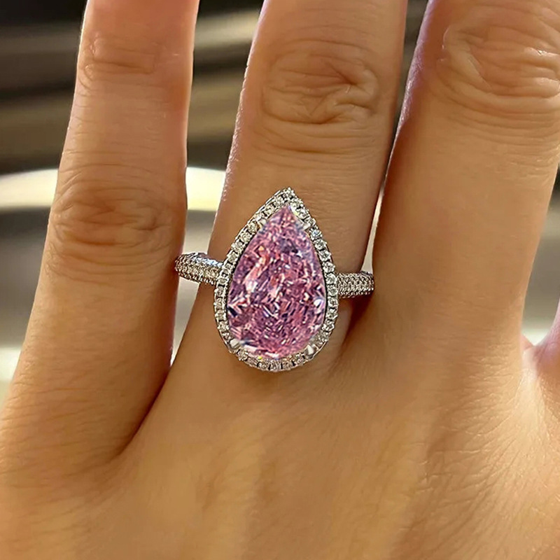 Sparkg Sterg Sier Fill Pear Cut Pink Moissanite Wedding Ring