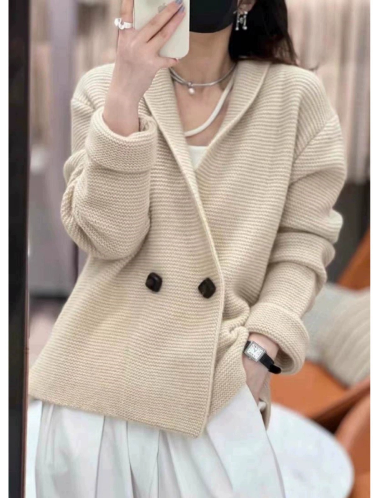 European 100% Cashmere Knitted Cardigan Female Autumn And Winter Temperament Loose Wool Sweater Coat