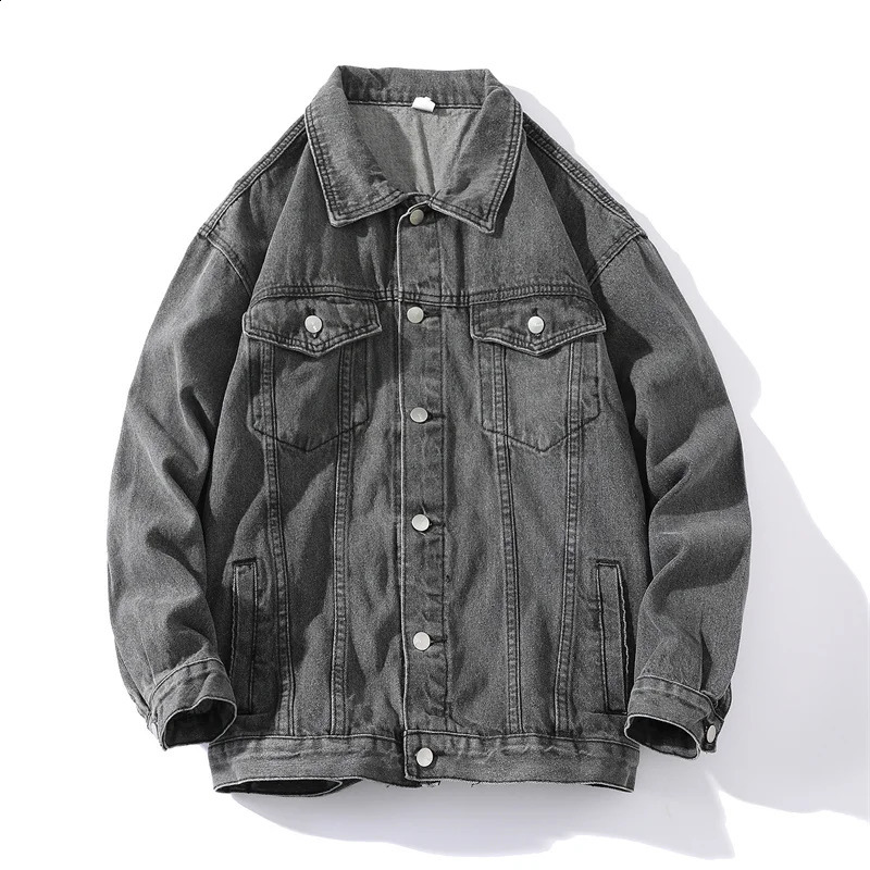 spring autumn denim jacket mens solid color cotton casual street clothing hiphop jeans fashionable loose couple 240921