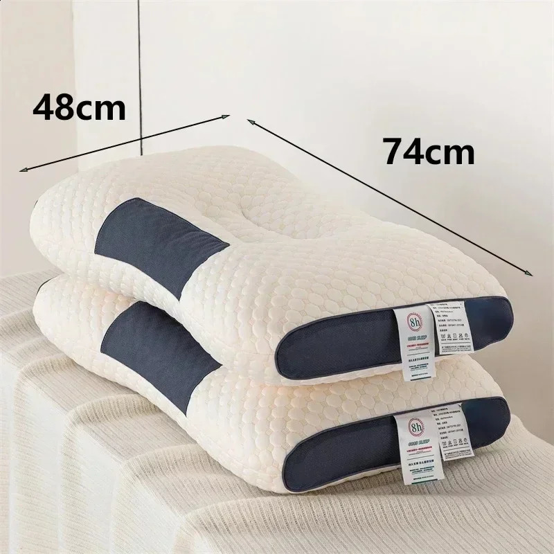 Pillow support for cervical vertebrae helps with sleep. The core of the home pillow will not fall off preventing napping. Pure cotton massage pillow 2
