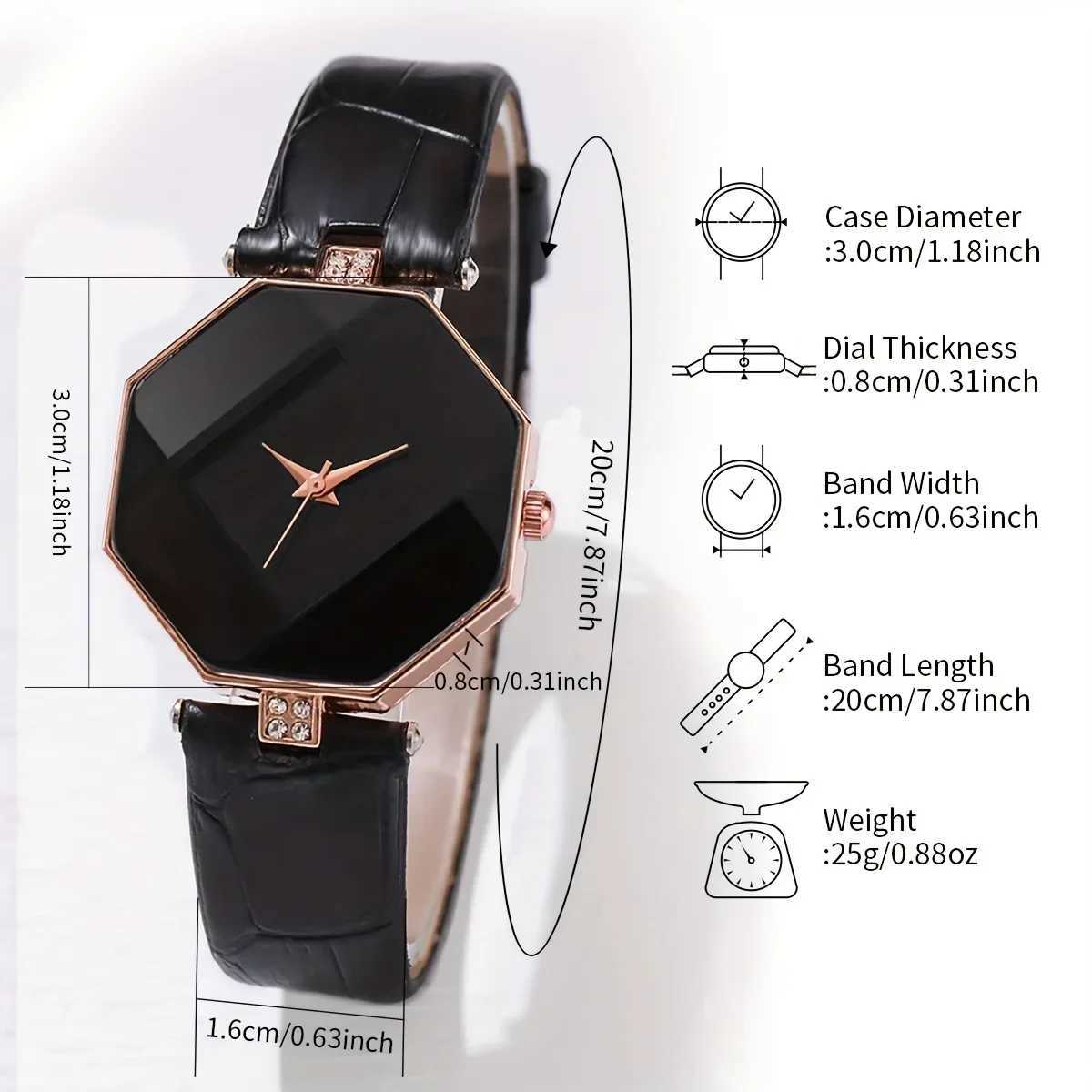 6pcs/set Womens Watch Casual Polygon Pointer Quartz Watch Analog PU Leather Wrist Watch Bracelets Gift For Mom HerX240923