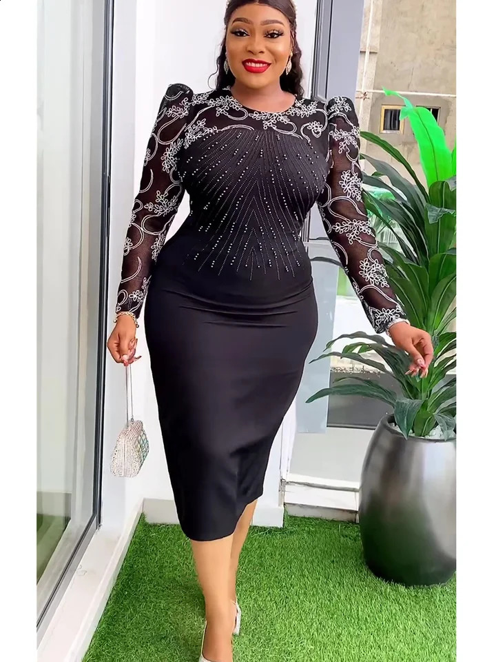 Plus Size African Womens Party Dress 2024 Dashiki Ankara Lace Wedding Dress Elegant Turkiye Muslim Max 240921 ww