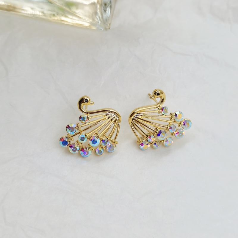 Designer earring swan shaped zirconium stud earrings with gold-plated copper body design for a premium look and feel