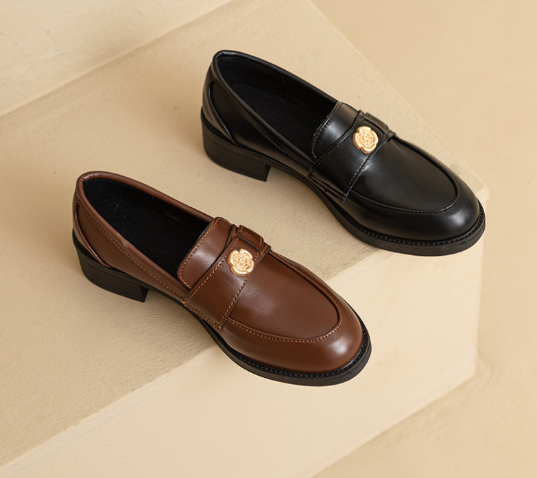 Women Casual Shoes Leather Shoes Vintage Design Loafers Shoes Slip On France Gentle Style Fashion Triple Black Brown Free shipping
