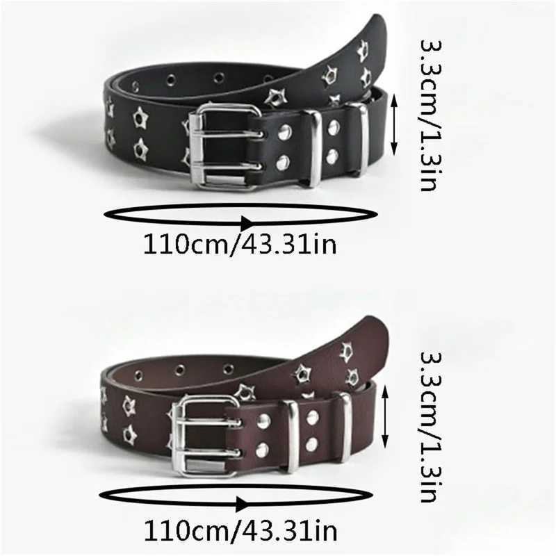 Star Eye Rivet Belt Goth Style Double Pin Buckle Men Woman Fashion Casual Punk Style Pu Leather Waistband For Jeans YoungX240923