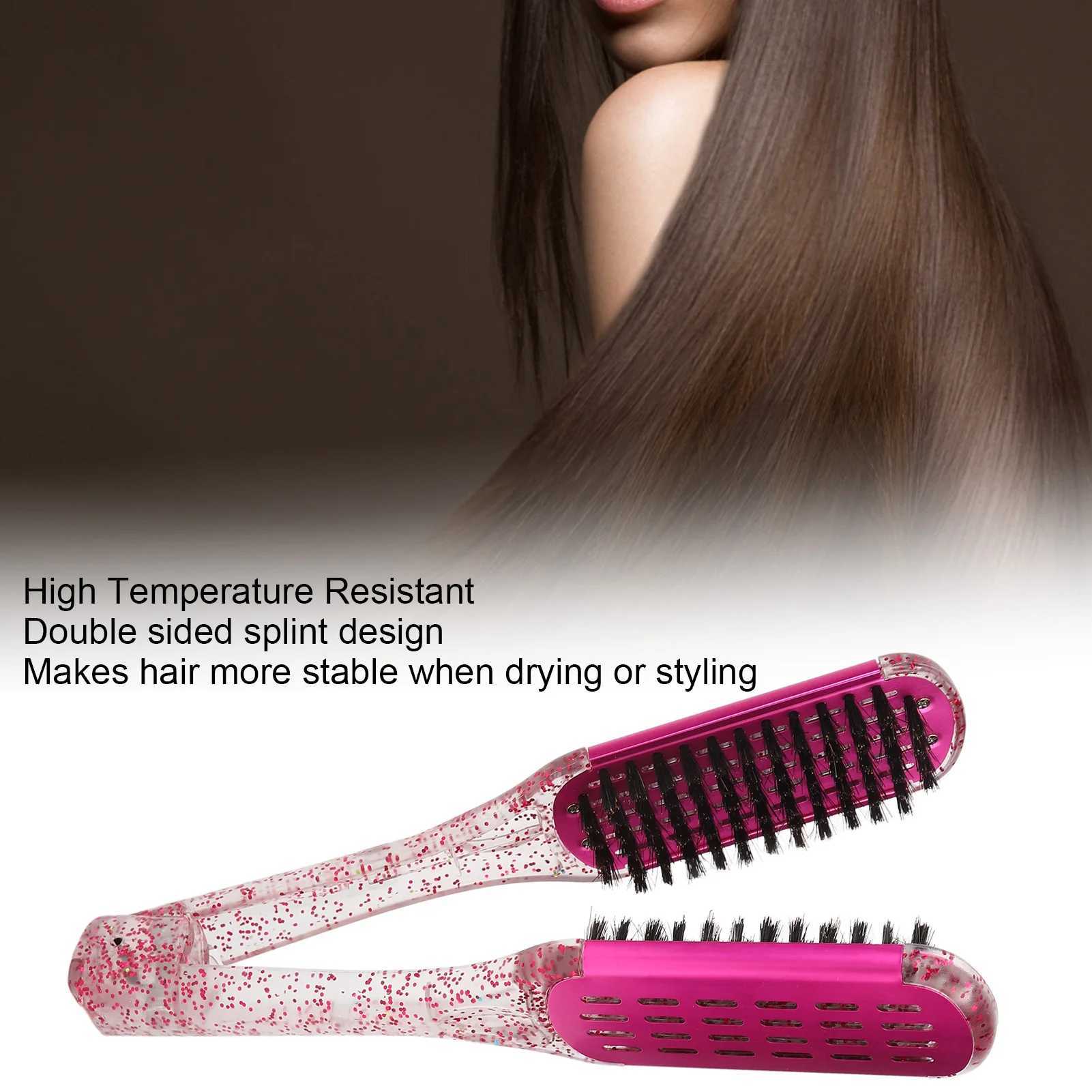 Hair straightening and splicing comb soft hair double-sided hair straightener clip brush styling tool rose red hair straightener comb CL240923