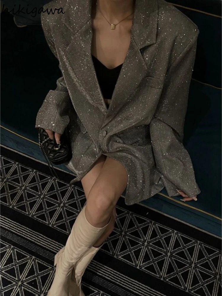 Korean Oversized Jackets 2024 Women Clothing Harajuku Sequined Blazer Y2k Tops Streetwear Fashion Casual Coats Ropa Mujer 7o628 240918