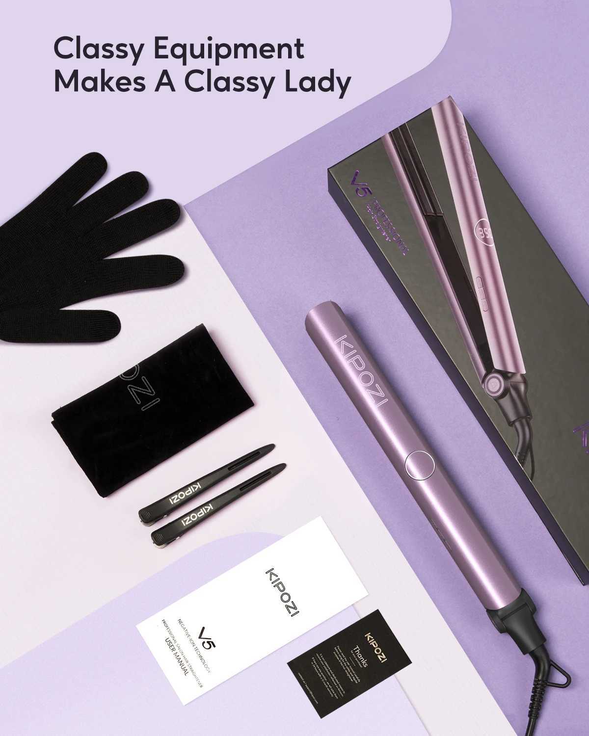 KIPOZI V5 Flat Iron 2-in-1 Straightener and Curler PTC Titanium Plate LCD Display Adjustable Temperature Beauty CL240923
