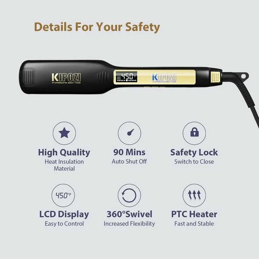 KIPOZI professional straightener made of titanium flat iron equipped with a digital LCD display and dual pressure instant heating curling iron CL24092