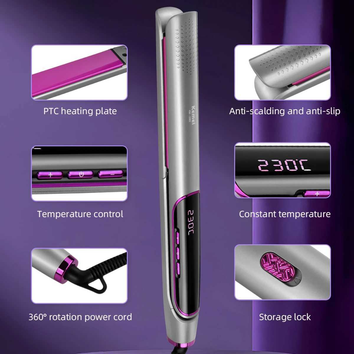 KEMEI anti-static flat iron straightener with LCD panel professional salon model womens ceramic straightener CL240923