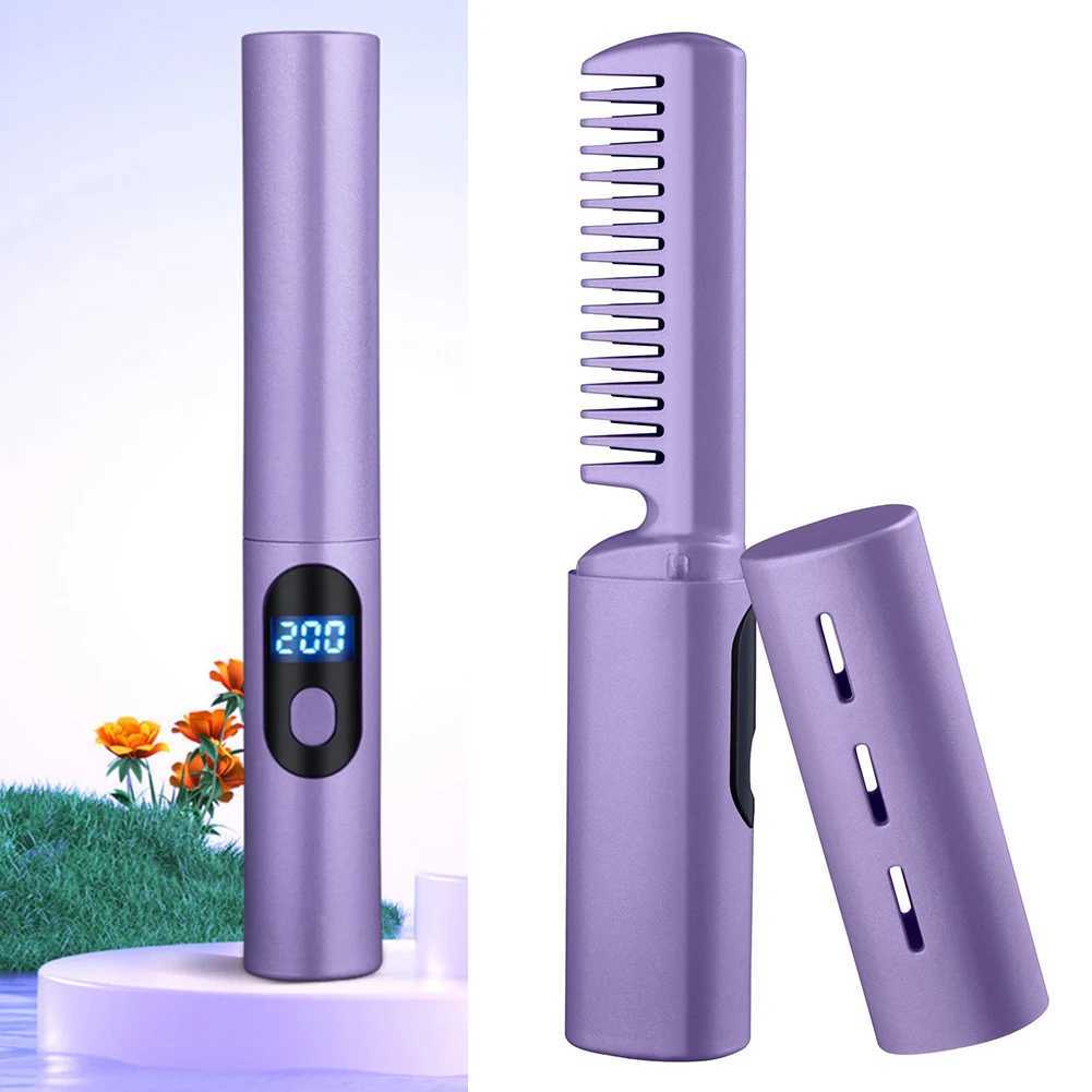 Portable hair straightener 1500mAh straight hair curling brush 2-in-1 wireless hot comb straight hair brush CL240923