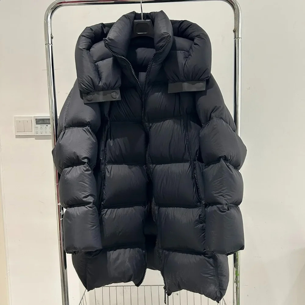 mid length hooded inflatable jacket loose and thick waterproof Parka down womens winter y white duck 240921