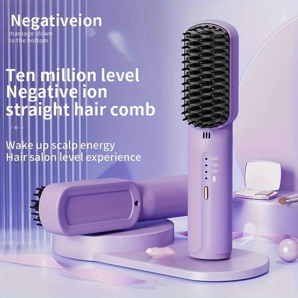 Wireless Straightening Comb - Womens Go Barber Mini Flat Iron Wig Kit with Charging and Anti Scalp Comb CL240923