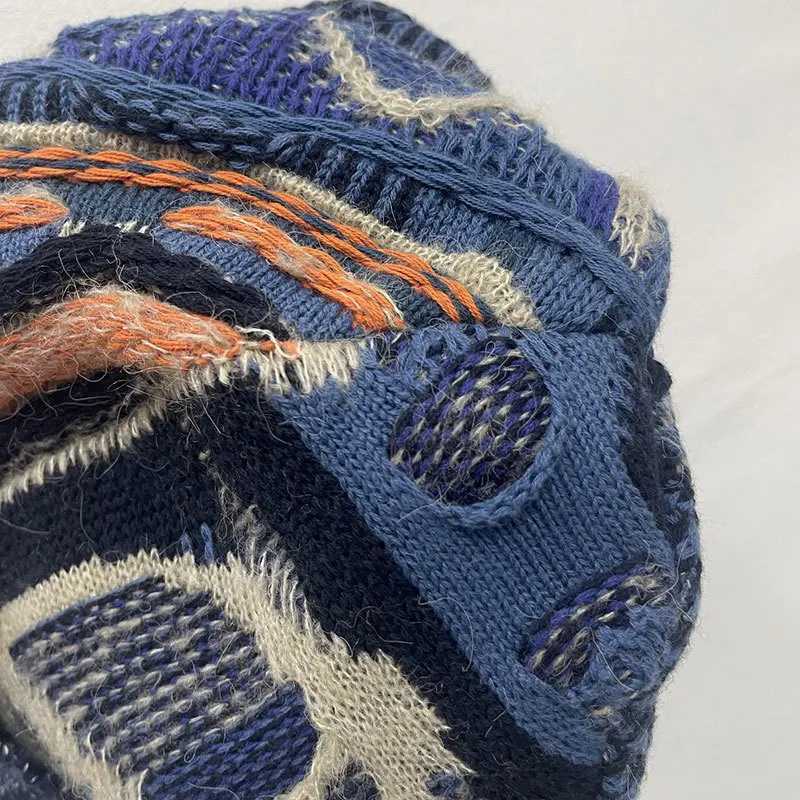 Beanie/Skull Caps 2023 Janese Style Contrast Color Stitching Knitted Hat High Street Knitted Hat For Men Retro Warm Hat Men Casual Knitted Hat J240923