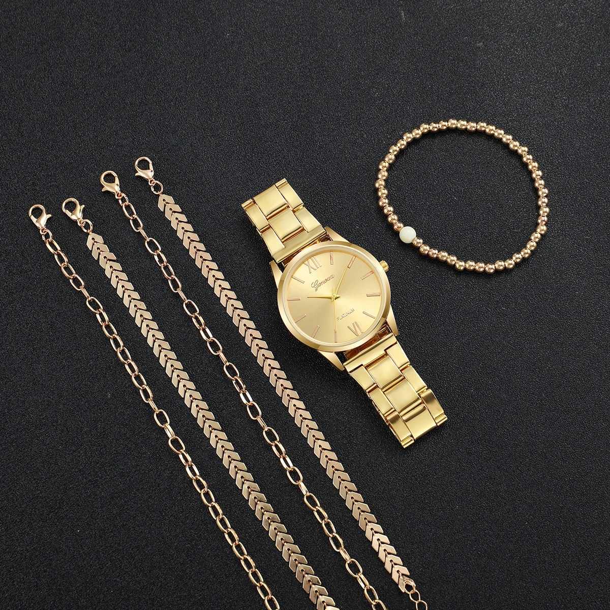 6PCS Womens Watch Fashion Gold Steel Band Quartz Watches Bracelets SetWithout BoxX240923