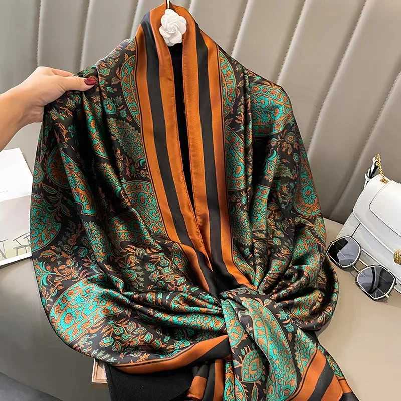 Scarves 180*90cm New Style Silk Scarves Women Office La Large Party Fashion Print Beach Hijab foulard bandanna muffler shl pareo J240923