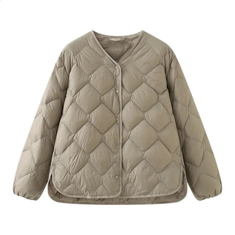 Top tier winter 90% white duck down womens ultra light jacket fashionable Korean diamond warm Oneck 240921