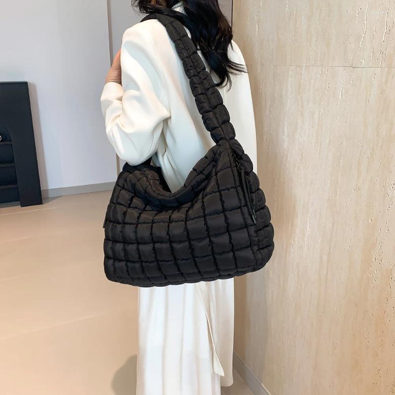 Free Shipping Drawstring Women Puffer Shoulder Bag Padding Hobo Large Capacity Lightweight Crossbody Solid Color Zip Closure For Party Vacation