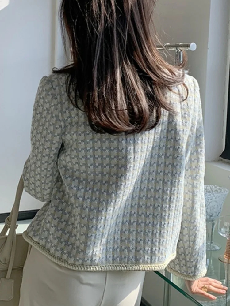 High Quality French Vintage Small Fragrance Tweed Jacket Coat Womens Spring Autumn Casual Fried Street Short Coat Plaid Outwear 240911