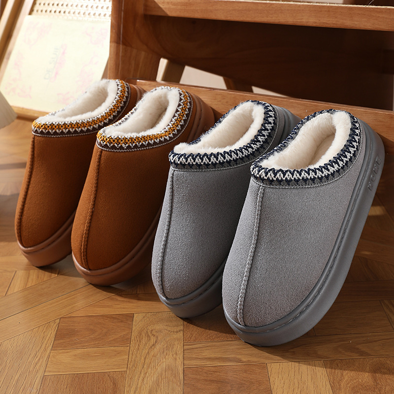 New Autumn Winter Lace Ethnic Style Fashionable For Couples, Indoor And Outdoor Warm Cotton Slippers