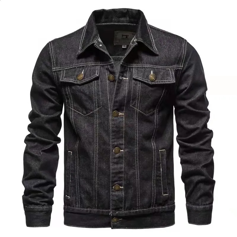 Fashionable autumn mens casual denim jacket fashionable classic style cotton elastic clothing jeans top plus size 240921