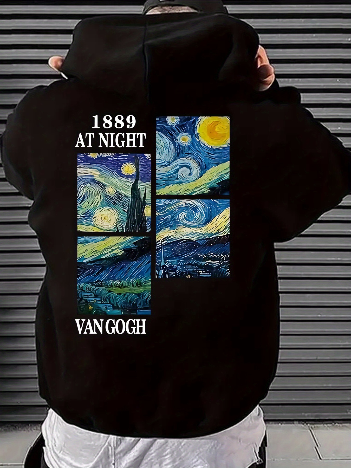 Starry Night Inspired Print Hoodie - 1889 Artistic Graphic Pullover with Kangaroo Pocket, Polyester Knit Fabric with Slight Stretch, Casual Hooded Swe