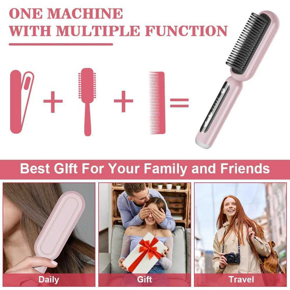 Negative ion straight hair brush for repairing damaged hair care ceramic anti scalp electric straight hair with gift hot comb CL240923
