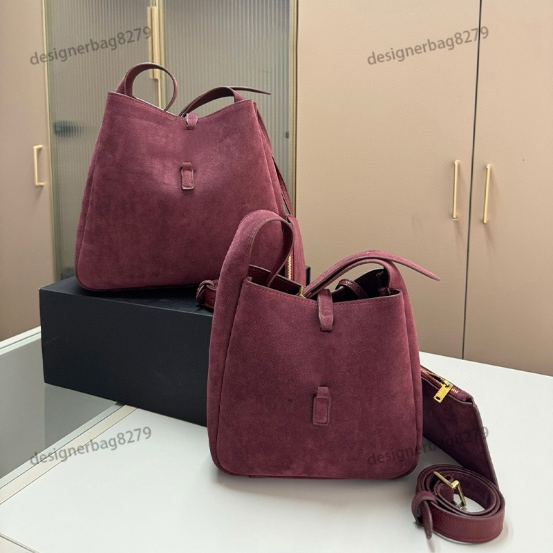Suede Designer Bag Vintage Suede Bag Bucket Bag Underarm Shoulder Bags Fashion Lightweight Shopping Handbags With Purse Brown Burgundy