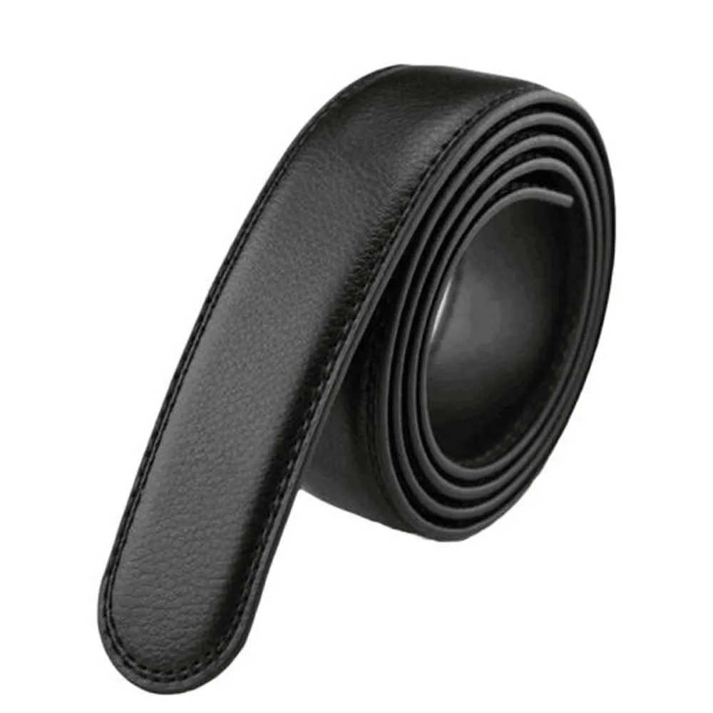 1pc New High Quality Luxury Mens Leather Automatic Ribbon Waist Strap Black Belt Without Buckle Suit for Vintage JeansX240923