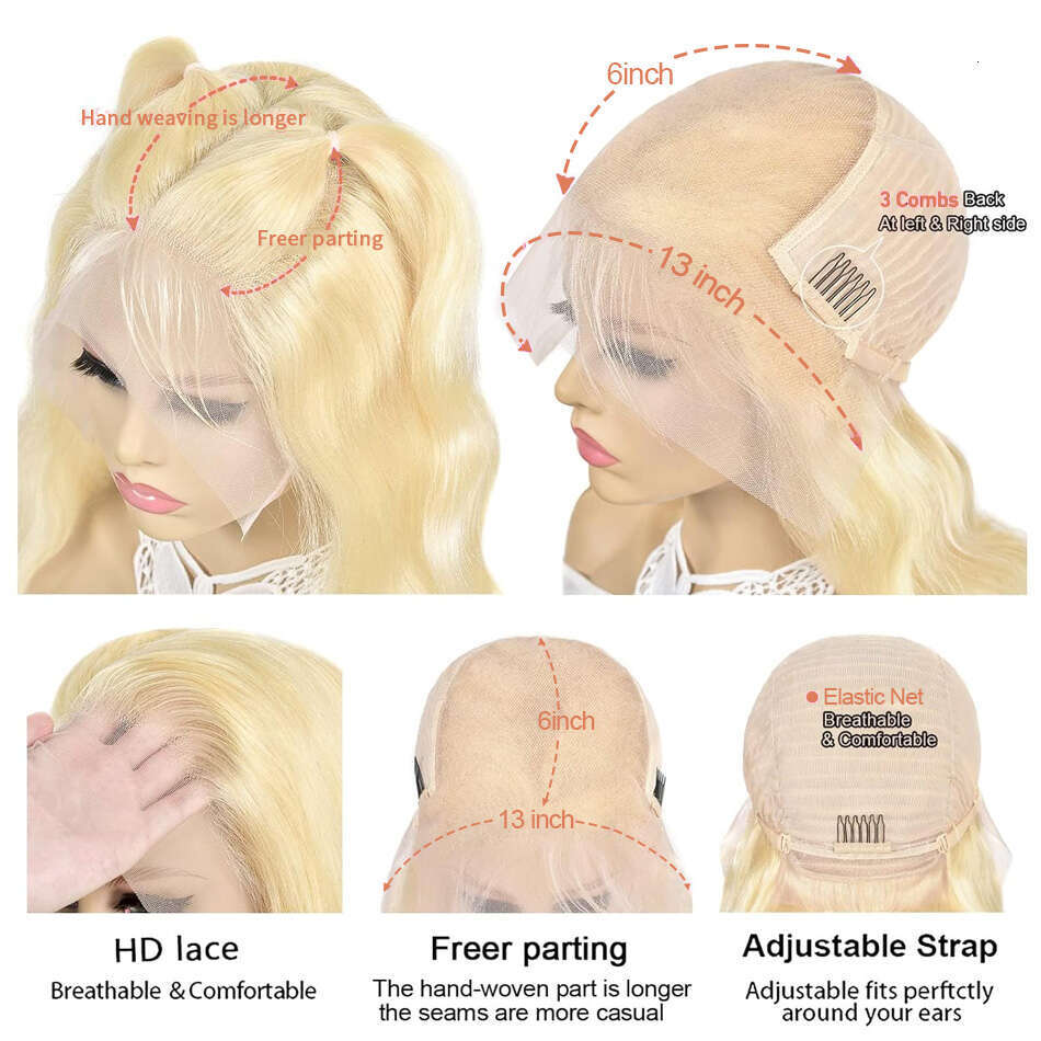 30 Inch 613 Honey Blonde 13x4 13X6 HD Transparent Front Human Hair 200 Density Bone Straight Lace Frontal Wig For Women