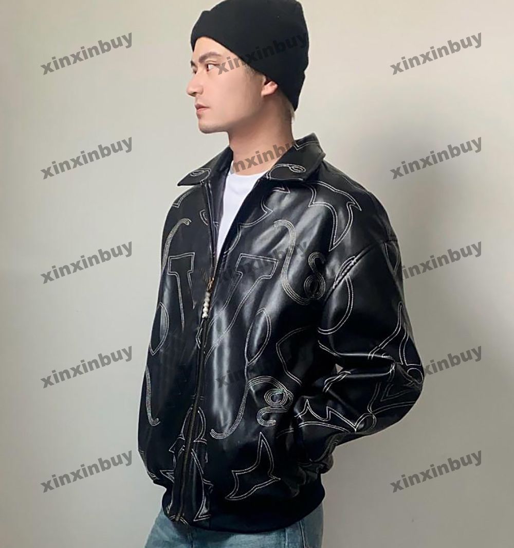 xinxinbuy Men designer Coat leather Jacket Letter embroidery jacquard cotton fabric long sleeve women red black brown khaki blue Apricot S-XL