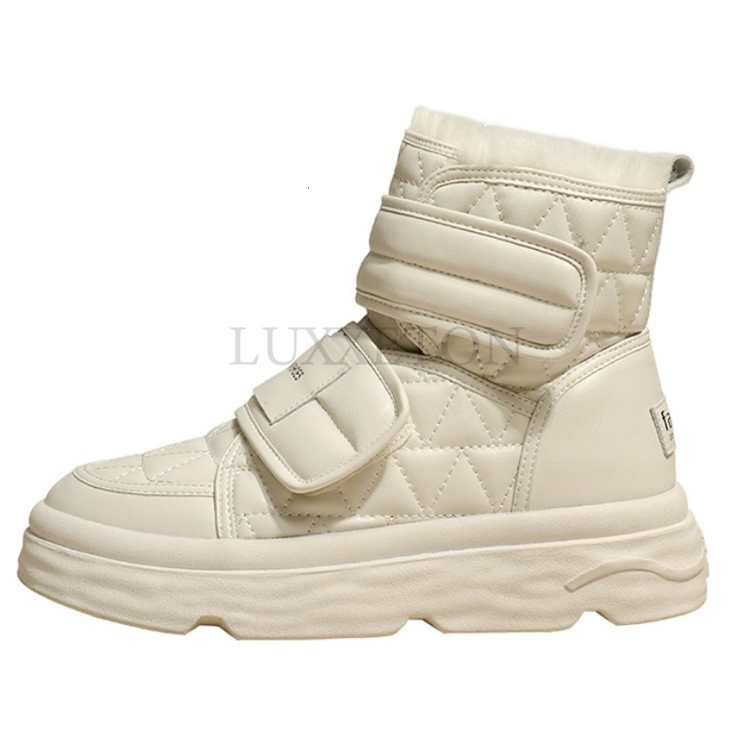 Fur White Women Padded hot Cotton Shoes Winter Warm Pu Leather Snow Footwear Thick Bottom Plush Short Ankle Boots